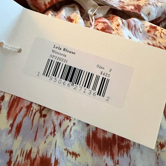 Ulla Johnson Lela Floral Long Puff Sleeve Silk Blouse Size 2 Wisteria Work Top - Picture 8 of 10